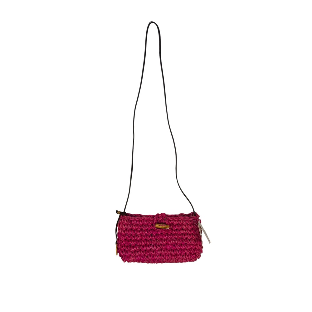 Liz Claiborne Woven Straw Crossbody Bag OS Magenta Pink Bamboo Toggle Boho Bag